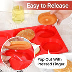 CAKETIME Jumbo Muffin Top Pan, Silicone Egg Molds for Breakfast Sandwiches 4 Inch Large Egg Baking Pan for Oven English muffins, Whoopie Pies, Corn Bread, Egg bites, Tarts 2 Pack Red