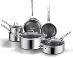 Non Stick Frying Pans Set, 10 pcs, Hybrid Frying Pans Nonstick,non stick Skillets Stainless Steel, Dishwasher & Oven-Safe, Induction Compatible Cooking Pan, PFOA Free Cookware