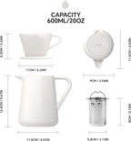 Ideus Insulated Pour Over Coffee Maker 20oz, Stainless Steel Coffee Pot Pour Over Set Camping Coffee Carafe BPA-Free with Dripper for Home, Office & Camping (White)