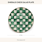 MACKENZIE-CHILDS Enamel Salad and Dessert Plate, Small Plate for a Dessert or Appetizer Dish, 8 Inches, Green-and-White Emerald Check