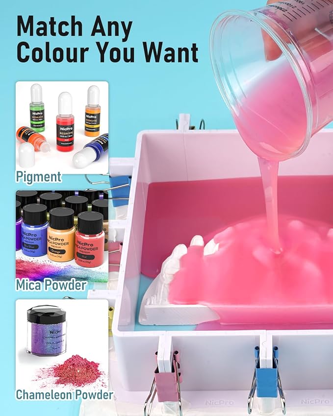 Nicpro 250oz Silicone Mold Making Kit, 15A Platinum Liquid Silicone Rubber, Flexible Silicone Molds Maker Mix Ratio 1:1 for Casting 3D Resins Candle Soap Molds DIY with Gloves, Sticks, Mixing Cups