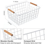 Wire Basket 2 Pcs Wire Storage Baskets Wire Baskets Organizing with Wooden Handles Wire Basket Pantry Organization and Storage Metal Wire Food Storage Basket for Kitchen, Cabinets (White 2PCS)