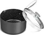 MICHELANGELO 3 Quart Saucepan with Lid, Hard Anodized Nonstick Sauce Pan with Strainer Lid & Pour Spouts for Easy Pour, Granite Derived Coating Sauce Pan for Cooking, Small Pot - 3 Qt Saucepan