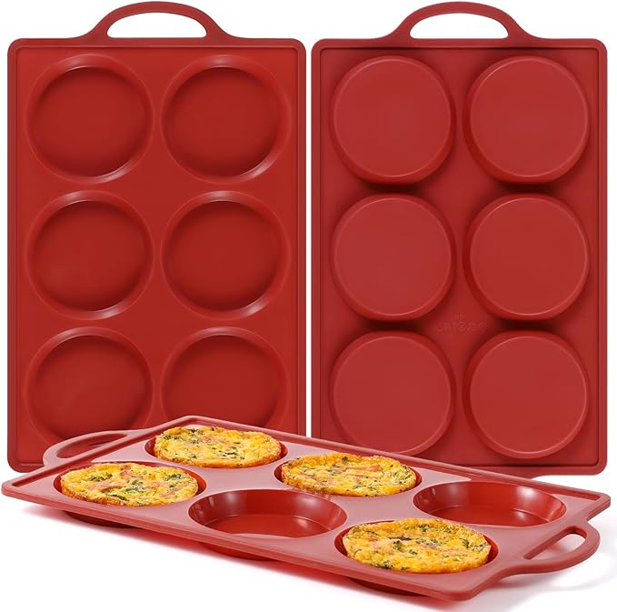 CAKETIME Muffin Top Pan Non Stick, 4 Inch Metal Frame Round Egg Baking Pan for Oven English Muffins, Whoopie Pies, Corn Bread, Egg Bites, Breakfast Sandwiches Tarts 3 Pack Brown