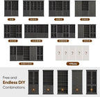 70.8" Bookshelf with Glass Doors, Farmhouse Modular Bookcase with 6-Tier Adjustable Shelves, Large Storage Cabinet for Living Room & Home Office, Set of 2, Black