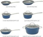 Sur La Table Kitchen Essentials Cool Commune Hard Anodized 10 Piece PFA Free Ceramic Non stick Interior Forged Durable Aluminum Pots and Pans Cookware Set - Blue - Induction Compatible
