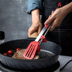 Silicone Tip Kitchen Tongs - 9 & 12 Inch with Locking Handle, Heat Resistant Stainless Steel for Grilling, Serving, BBQ, Non-Stick Pans (Black & Red)