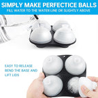 HONYAO Silicone Whiskey Ice Ball Mold - 2.4 Inch Large Ice Cube Trays Molds Silicone with Lids - Ice Sphere Maker for Cocktails, Bourbon, Rum - 4 Iceballs