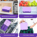 Bento Lunch Box with 8oz Soup Thermo, Kids Leakproof Lunch Food Containers with 4 Compartment, Kids Thermo Insulated Hot Food Jar for School, Trvael (Purple)