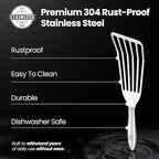 Stainless Steel Fish Spatula Set – 1 Large Fish Turner + 1 Small Metal Spatula, Ultra Thin Edge for Easy Turning & Flipping, Metal Kitchen Untensils with Ergonomic Non-Slip Handle, Dishwasher Safe