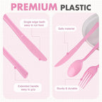 300 Pieces Light Pink Plastic Silverware Heavy Duty Plastic Cutlery Set Heavyweight Disposable Flatware Includes Spoons Forks Knifes for Birthday Party Prom Night Wedding Dinner