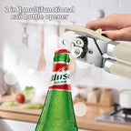 Can Opener Manual, Handheld Strong Heavy Duty Stainless Steel Can Opener, Comfortable Handle, Sharp Blade Smooth Edge, Can Openers with Multifunctional Bottle Opener, Beige