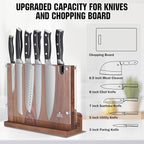 ENOKING Magnetic Knife Block 12.2 x 9.3", Double Sided Magnetic Knife Holde with Knife Sharpener, Acacia Wood Magnetic Knife Stand with Acrylic Shield for Kitchen Countertop