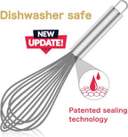 Grey Silicone Whisk, Professional Whisks For Cooking Non-Scratch, Stainless Steel & Silicone Wisk, Plastic Rubber Whisk Tool For Nonstick Cookware Pans, Silicon Wisks Set of 3