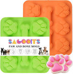 2 Pack Puppy Dog Paw and Bone Shaped 2 in 1 Silicone Molds, Reusable Non-Stick Ice Cube Trays & Candy Chocolate Molds for Homemade Dog Treats, Pudding & Baking Biscuit (Green Orange)