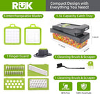 RüK 10-in-1 Vegetable Chopper – 6 Blade Veggie Chopper with Container, Food Dicer, Onion Cutter, Cheese Grater, Mandoline Slicer, Kitchen Gadgets & Home Essentials (Gray)