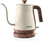 Gooseneck Electric Kettle Beige, 1000W Electric Tea Kettle Stainless Steel, Pour Over kettle for Coffee, Wood-like Grain Finish Handle, Hot Water Kettle, Auto Shut Off, 0.8L, Beige
