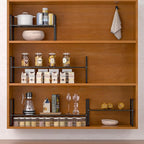 Expandable Kitchen Cabinet Shelf Organizers 2 Pack, Stackable Metal Pantry Storage Shelves Rack, Adjustable Counter Shelf for Cabinets, Countertop, Cupboard Organizers and Storage, Black