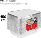 Foil Pans with Lids - 9x13 Aluminum Pans with Covers - 150 Foil Pans and 150 Foil Lids - Disposable Food Containers Great for Baking, Cooking, Heating, Storing, Prepping Food