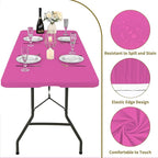 6 Pack Fitted Tablecloth for 8 Foot Rectangle Tables, Hot Pink Elastic Outdoor Picnic Table Cover, Washable Stretch Folding Table Cloths 8 ft for Camping Party Patio Kitchen Banquet, 30" W x 96" L