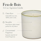 LAFCO New York Signature Candle, Feu de Bois - 15.5 oz - 90-Hour Burn Time - Reusable, Hand Blown Glass Vessel - Made in The USA