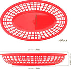 60 Pack Red Plastic Oval Fast Food Baskets - 9x5.7x1.6 Inch, Perfect for Picnic, Deli Serving, Chicken, Burgers and Fries