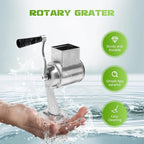 Rotary Cheese Grater Vegetable Potato Slicer Upgrade Stainless steel Rotary Handheld Grater Food Grater with 5 Blades for Vegetable Chesse Chocolate