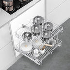 FULGENTE Chrome Finish Pull Out Drawer Cabinet Organizer 20" Wx18 Dx15.12''H 2 Tier Heavy Duty Slide Out Kitchen Storage Shelves Wire Frame Under Shelf Sliding Drawers for Inside Cupboard