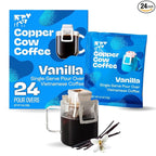 Copper Cow Coffee Premium Pour Over Single-Serve Vietnamese Coffee Pouches (24 pack) | Vanilla | Dark Roast | Flavored with Vanilla Beans | Convenient Vietnamese Ground Coffee Packets, Travel Friendly