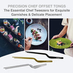 8 Inch Precision Offset Tweezers, Kitchen Culinary Stainless Steel Tongs, Curved Kitchen Cooking Multi-function Chef Precision Tweezer Tongs for Plating, Food Decorating and ect (Silver)