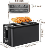 Mecity 4 Slice Toaster, Long Slot Toaster with Timer, Bagel, Defrost, Reheat, Cancel Functions, Warming Rack, Removable Tray, 6 Browning Settings, Extra Wide Slots, Stainless Steel, 1300W