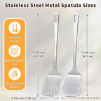 2 Pcs Stainless Steel Spatulas Set, Metal Spatula Solid & Slotted Turner, Heavy Duty Sturdy Spatula for Kitchen Use, High Heat Resistant Cooking Utensils for Fish Eggs Pancakes, Easy to Clean, Silver