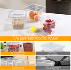 6 Pack 4'' Deep NSF Food Pans 1/6 Size | Commercial Food Storage Containers | Polycarbonate Plastic Pans for Restaurant Kitchen | Commercial Grade for Food Prep | Clear