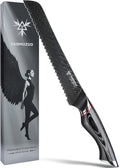 8 Inch Bread Knife Serrated Blade - Black Damascus Steel with Ergonomic Handle - MIAO Series