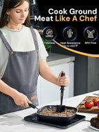 Premium Meat Chopper - Hamburger Smash, ana Non-Stick Masher With Nylon Mash, Fork & Mix Chop