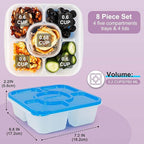 Caperci Original Lunchable Snack Containers - Bento Snack Boxes with 5-Compartment, Reusable Food Containers for School, Work and Travel, BPA-Free, Set of 4 (Classic)