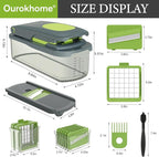 Ourokhome Food Chopper Manual Hand with Container, Mandolin Vegetable Slicer Onion Dicer with 8 Blades, Veggie Shredder for Potato, Tomato, Essential Kitchen Gadgets (8 in 1, Gray)