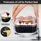 EUSOAR Disposable Ramekins with Lids, 10oz 100pcs Black Gold Aluminum Foil Baking Cups Tins Liners for Pie Quiche Soufflé Creme Brulee, Cake Pan Custard Cups Set for Gathering Dinner Wedding Banquets