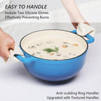 VINGLI 7.5QT Enameled Cast Iron Round Dutch Oven Pot with Lid, NonStick Casserole Pot with Dual Handles & Silicone GlovesRed, Oven Safe up to 500°F or on Stovetop, Dutch Oven for Bread Baking, Blue