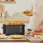 Toaster 4 Slice Long Extra Wide Slot 1.5" with Countdown Timer, 6 Browning Settings, Built-in Warming Rack, Bagel/Cancel/Defrost Functions, Removable Crumb Tray-Matteblack