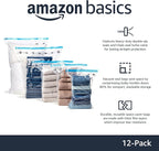 Amazon Basics Vacuum Compression Space Saving Storage Bags with Hand Pump for Travel, Multiple Sizes for Clothes and Blankets, Clear, 12 Pack (3 Small, 3 Medium, 3 Large & 3 Jumbo)