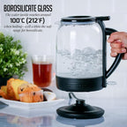 OVENTE Electric Kettle with 1.5L Borosilicate Glass, 1500W Fast Boiling Water Heater for Coffee or Tea, Easy to Fill Lid, Auto Shut-Off, Boil-Dry Protection & Stainless Steel Filter, Black KG516B