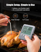 Dual Probe Meat Thermometer Digital for Cooking, Grilling & Smoking with Large LCD Backlight & Alarm, Kitchen Food Grill Thermometer, Smoker Accessories for BBQ, Oven, Oil Fry, Gifts for Men