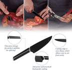 Kitchen Knife Set, 7 Pieces German Stainless Steel Knives Set for Kitchen with Acacia Wood Block, Kitchen Scissors, Box Packed, Elegant Black