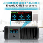 5 in 1 Electric Knife Sharpener with LCD Screen, 3 Rotational Speed Adjustable, 100% Diamond Abrasives, Electric Knife Sharpener for Straight, Serrated, Meat Cleaver, Ceramic Knives & Scissors, Gray