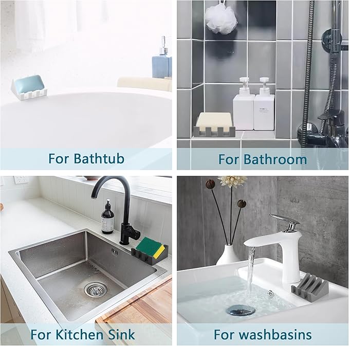 Self Draining Soap Dish,Silicone Suction Cup Soap Holder, Bathroom Soap Dish for Bar Soap,Can Extend Soap Life,Bathroom, Bath Tub, Kitchen Sink (1, White)