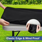 homing Rectangle Table Cloth Cover, Waterproof Polyester Elastic Fitted Tablecloth, Fits for 5 Foot Folding Tables, Washable Table Protector for Picnic, Camping, Outdoor (Black, 36" x 60")