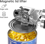 Can Opener Manual, UHIYEE Hand Held Manual Can Openers Heavy Duty with Smoother Cut Sharp Blade, Manual Hand Can Open with Soft Handle, Easy to Turn Knob, Magnetic Lid Lifter, Black