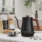 Gooseneck Electric Kettle with Thermometer, 0.8L Small Electric Tea Kettle, 1200W Fast Heat, Precision Pour for Coffee & Tea, Auto Shut Off & Dry Boil Protection, Stainless Steel