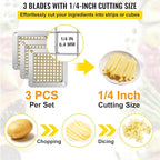 VEVOR Replacement Chopper Blade, 1/4 inch, 3 PCS French Fry Blade Assembly with 6 Extra Knives, Stainless Steel Dicer Parts and Push Block for Cutting Potatoes Carrots Onions Cucumbers Mushrooms